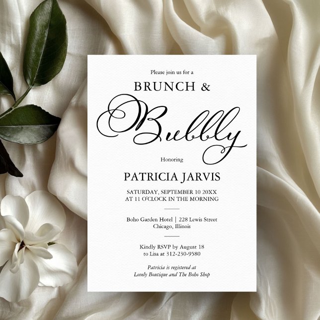 Elegant Script Brunch And Bubbly Bridal Shower Invitation (Creator Uploaded)