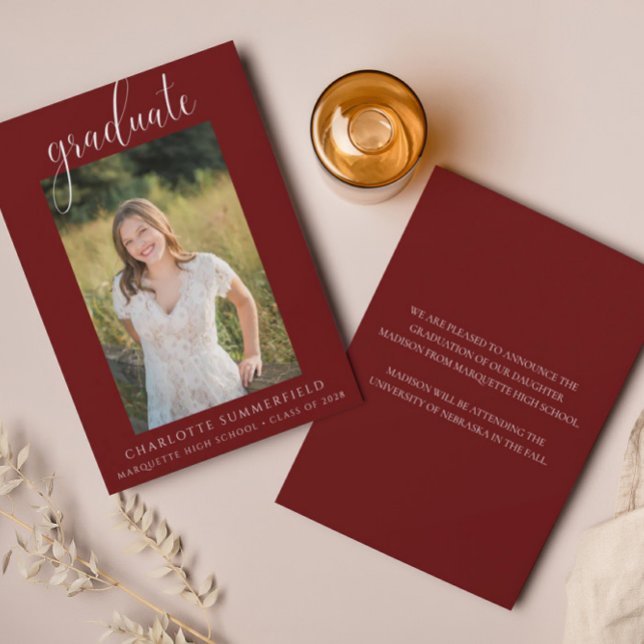 Elegant Script Burgundy Graduation Announcement (Creator Uploaded)