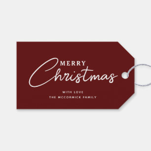 Elegant Script Burgundy Merry Christmas Gift Tags