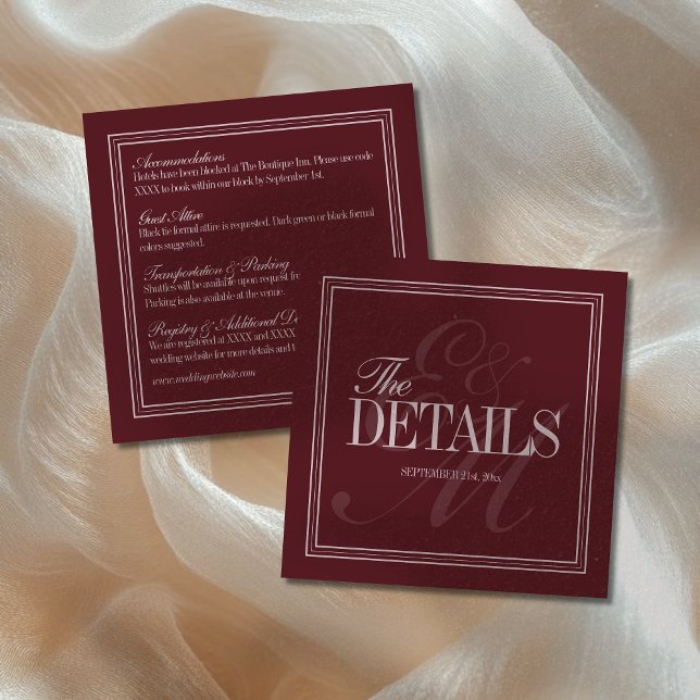 Elegant Script Burgundy Red Formal Wedding Details Enclosure Card (Announce your upcoming wedding to guests with this Elegant Script Burgundy Red Formal Wedding Card!)