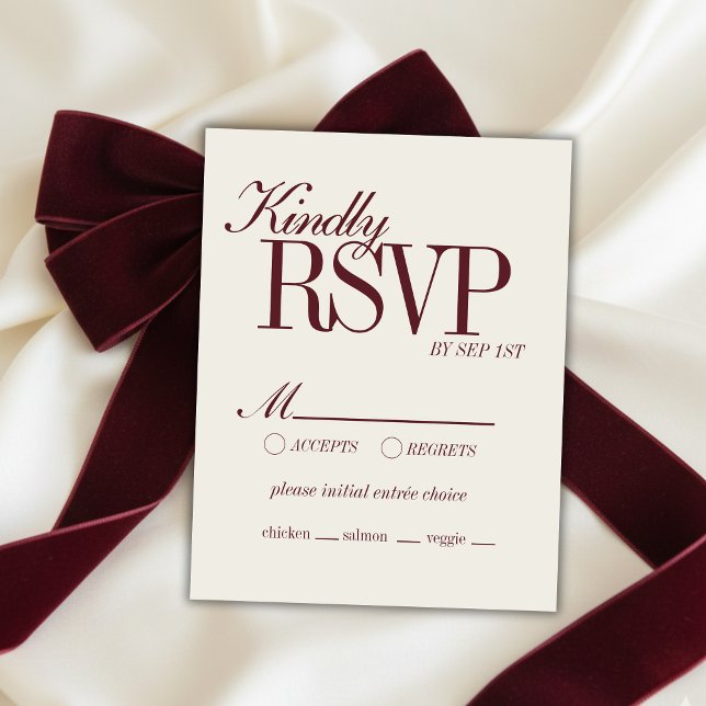 Elegant Script Burgundy Red Formal Wedding Details RSVP Card (Elegant Script Burgundy Red Formal Wedding Details RSVP Card)