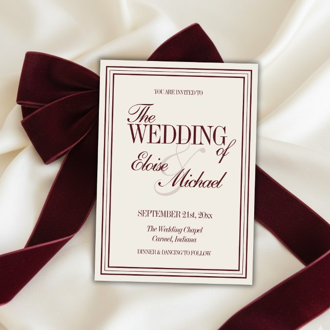 Elegant Script Burgundy Red Formal Wedding  Invitation (Elegant Script Burgundy Red Formal Wedding Invitation)