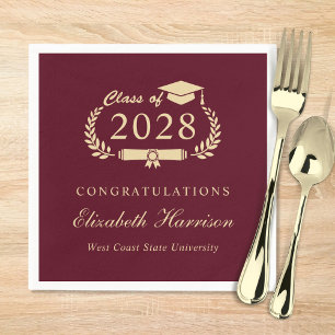 Elegant Script Burgundy Red Gold Graduation Napkin