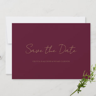 Elegant Script Burgundy Save the Date Wedding Card