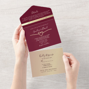 Elegant Script Burgundy Wedding All In One Invitation