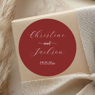 Elegant Script Burgundy Wedding Classic Round Sticker