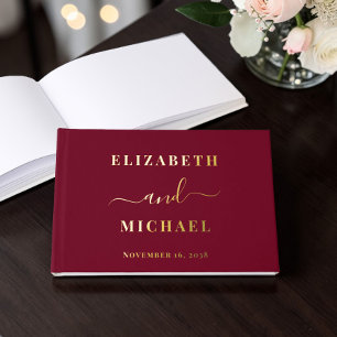 Elegant Script Burgundy Wedding Guest Book