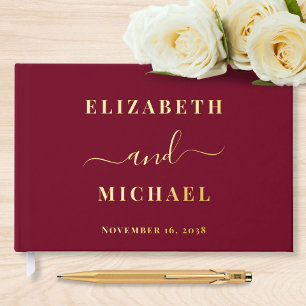 Elegant Script Burgundy Wedding Guest Book