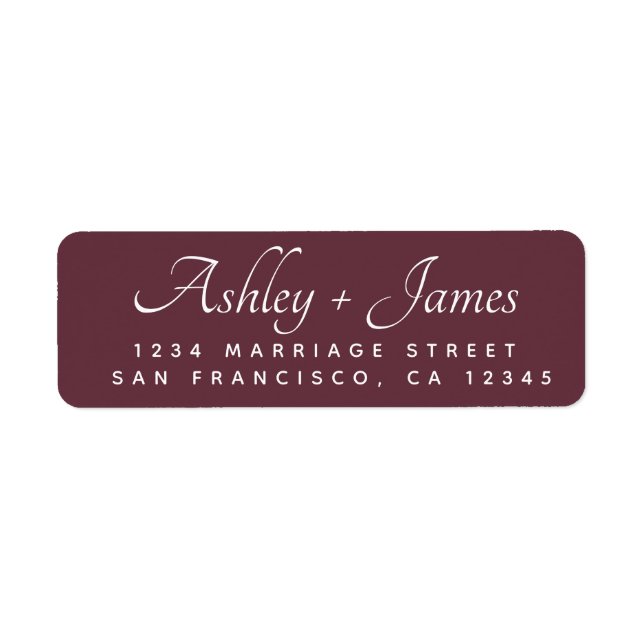 Elegant Script Burgundy Wedding Return Address Label (Front)