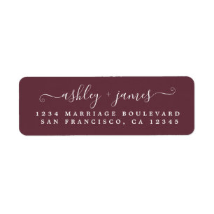 Elegant Script Burgundy Wedding Return Address Label