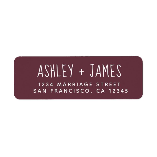 Elegant Script Burgundy Wedding Return Address Label (Front)