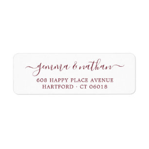 Elegant Script Burgundy Wedding Return Address Label