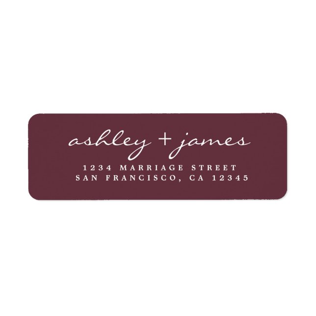 Elegant Script Burgundy Wedding Return Address Label (Front)