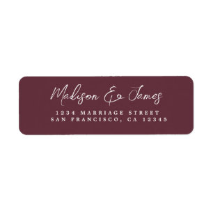 Elegant Script Burgundy Wedding Return Address Return Address Label