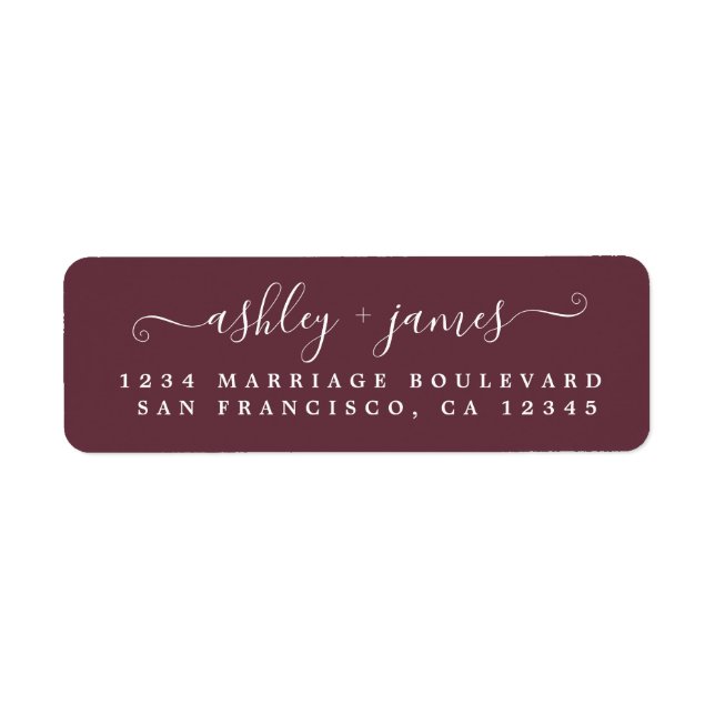 Elegant Script Burgundy Wedding Return Address Return Address Label (Front)