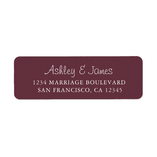Elegant Script Burgundy Wedding Return Address Return Address Label (Front)