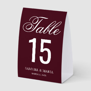 Elegant Script Burgundy Wedding Table Number