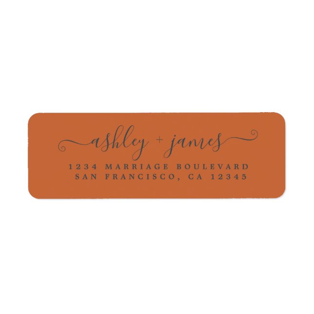 Elegant Script Burnt Orange Wedding Return Address Label (Front)