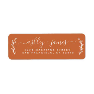 Elegant Script Burnt Orange Wedding Return Address Label