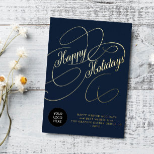 Elegant script business corporate custom logo foil holiday card