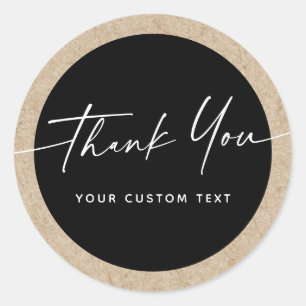 Elegant script business thank you black Kraft look Classic Round Sticker