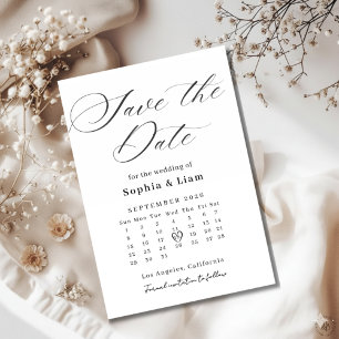 Elegant Script Calendar Save the Date Card