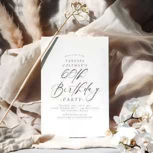 Elegant Script Calligraphy 60th Birthday Party Invitation