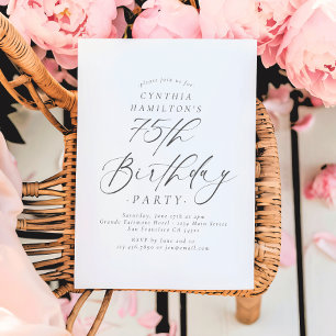 Elegant Script Calligraphy 75th Birthday Party  Invitation