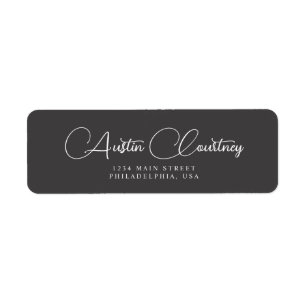 Elegant Script Calligraphy Ash Black and White Return Address Label
