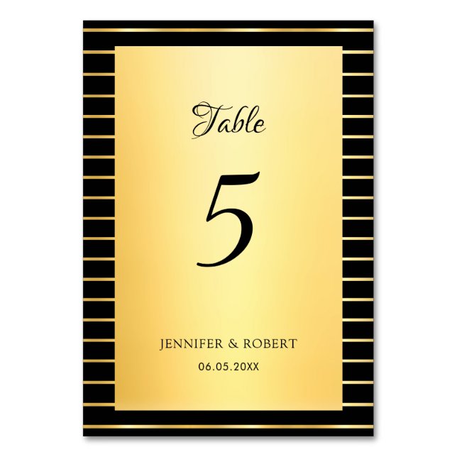 Elegant Script Calligraphy Black And Gold Template Table Number (Front)