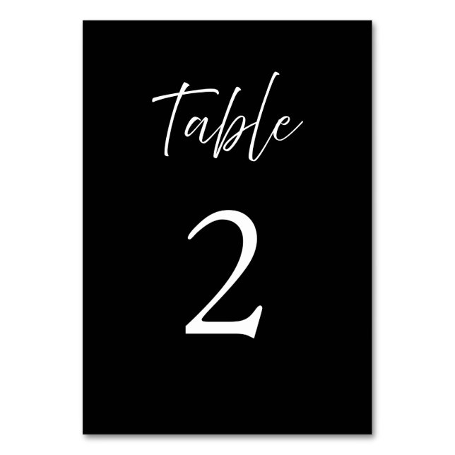 Elegant Script Calligraphy Black Wedding Table Number (Front)