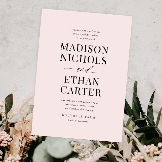 Elegant Script Calligraphy Blush Pink Wedding Invitation (Creator Uploaded)