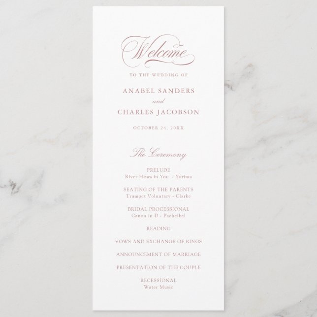 Elegant Script Calligraphy Blush Wedding Program (Front)