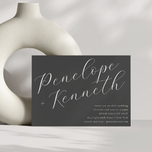 Elegant Script Calligraphy Charcoal Grey Wedding Invitation