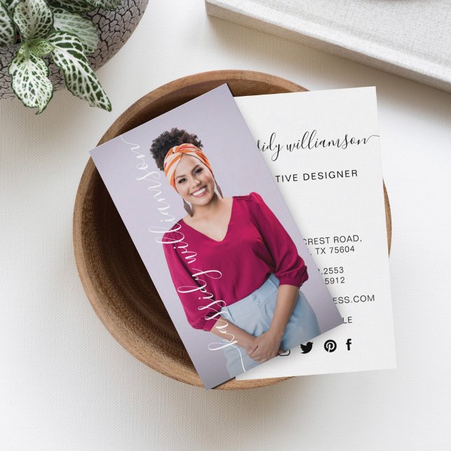 Elegant Script Calligraphy Company Name & Photo Business Card (Creator Uploaded)