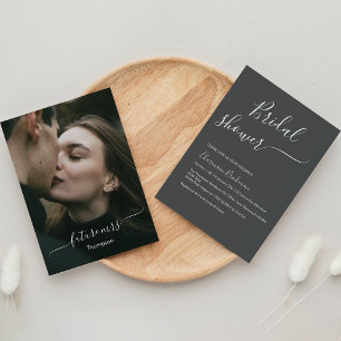 Elegant Script Calligraphy Dark Grey Bridal Shower Invitation