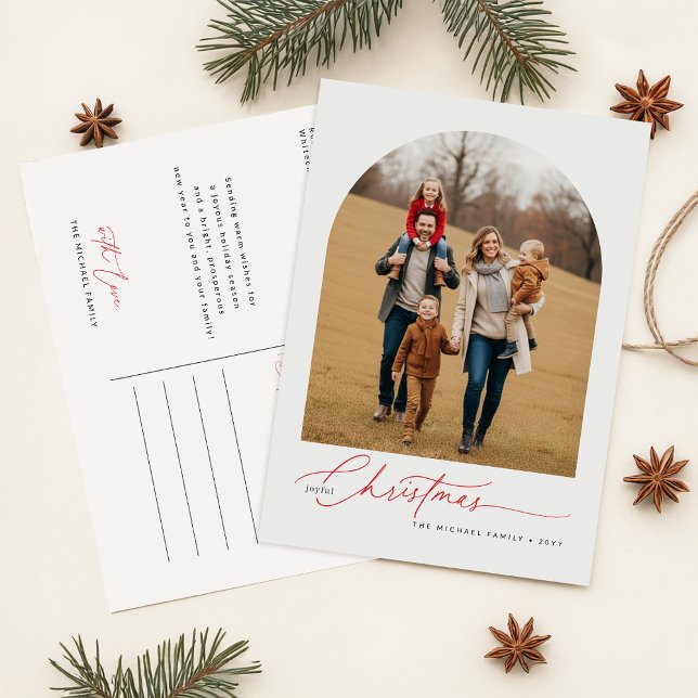 Elegant Script Calligraphy Family Photo Christmas Holiday Postcard (Creator Uploaded)