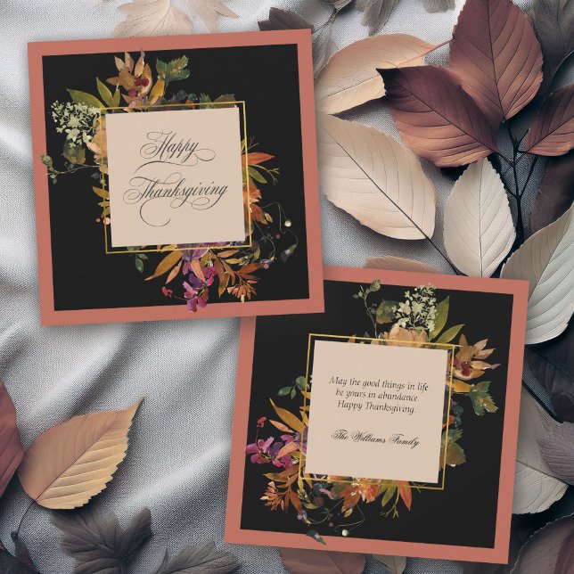 Elegant Script Calligraphy Floral Thanksgiving Holiday Card (Available in both printed and instant download digital formats.)