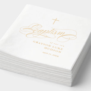 Elegant Script Calligraphy Gender Neutral Baptism  Foil Napkins