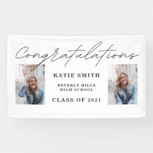 Elegant Script Calligraphy Graduation 2 Photo Banner