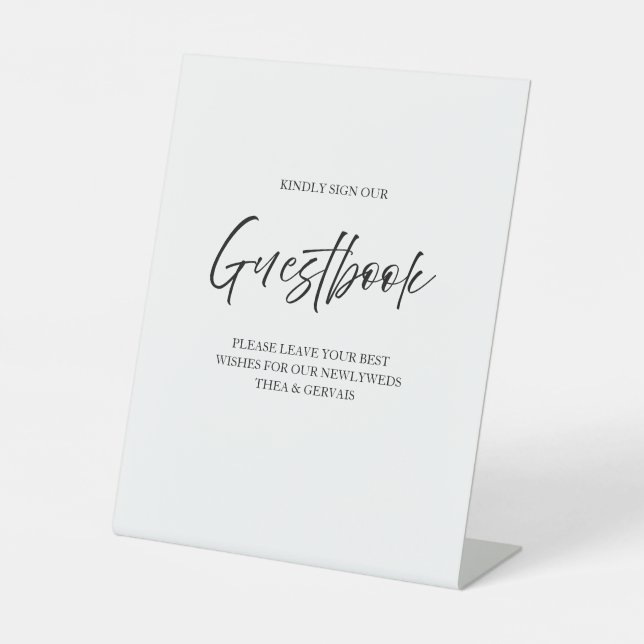 Elegant Script Calligraphy Guestbook White Wedding Pedestal Sign (Front)