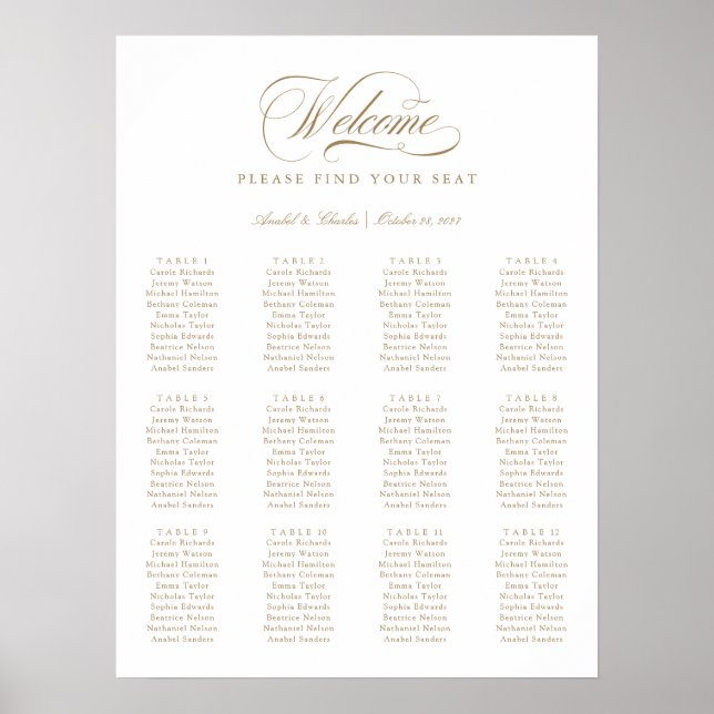 Elegant Script Calligraphy Minimal Seating Chart (Front)