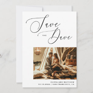 Elegant script calligraphy minimalist wedding save the date