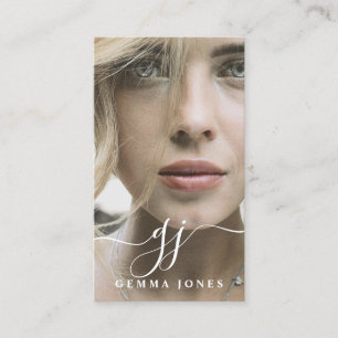 Elegant Script Calligraphy Monogram Logo & Photo Business Card