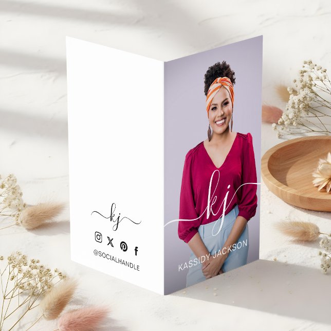 Elegant Script Calligraphy Monogram Logo & Photo Business Card (Elegant Script Calligraphy Monogram Logo & Photo Business Card)