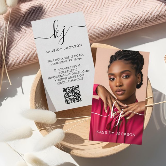 Elegant Script Calligraphy Monogram Logo & QR Code Business Card (Elegant Script Calligraphy Monogram Logo & QR Code Business Card)
