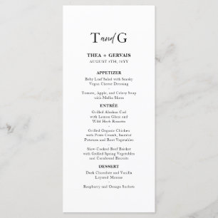 Elegant Script Calligraphy Monogram White Wedding Menu