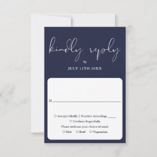Elegant Script Calligraphy Navy Blue Wedding RSVP Card