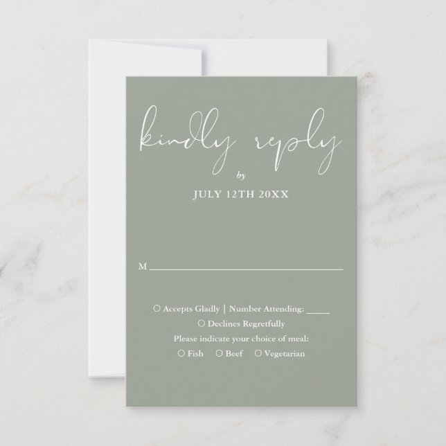 Elegant Script Calligraphy Sage Green Wedding RSVP Card (Front)