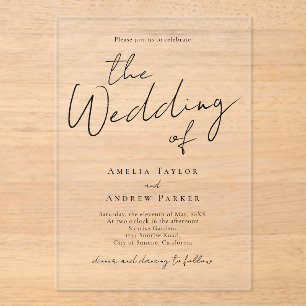Elegant Script Calligraphy Simple Formal Wedding Acrylic Invitations